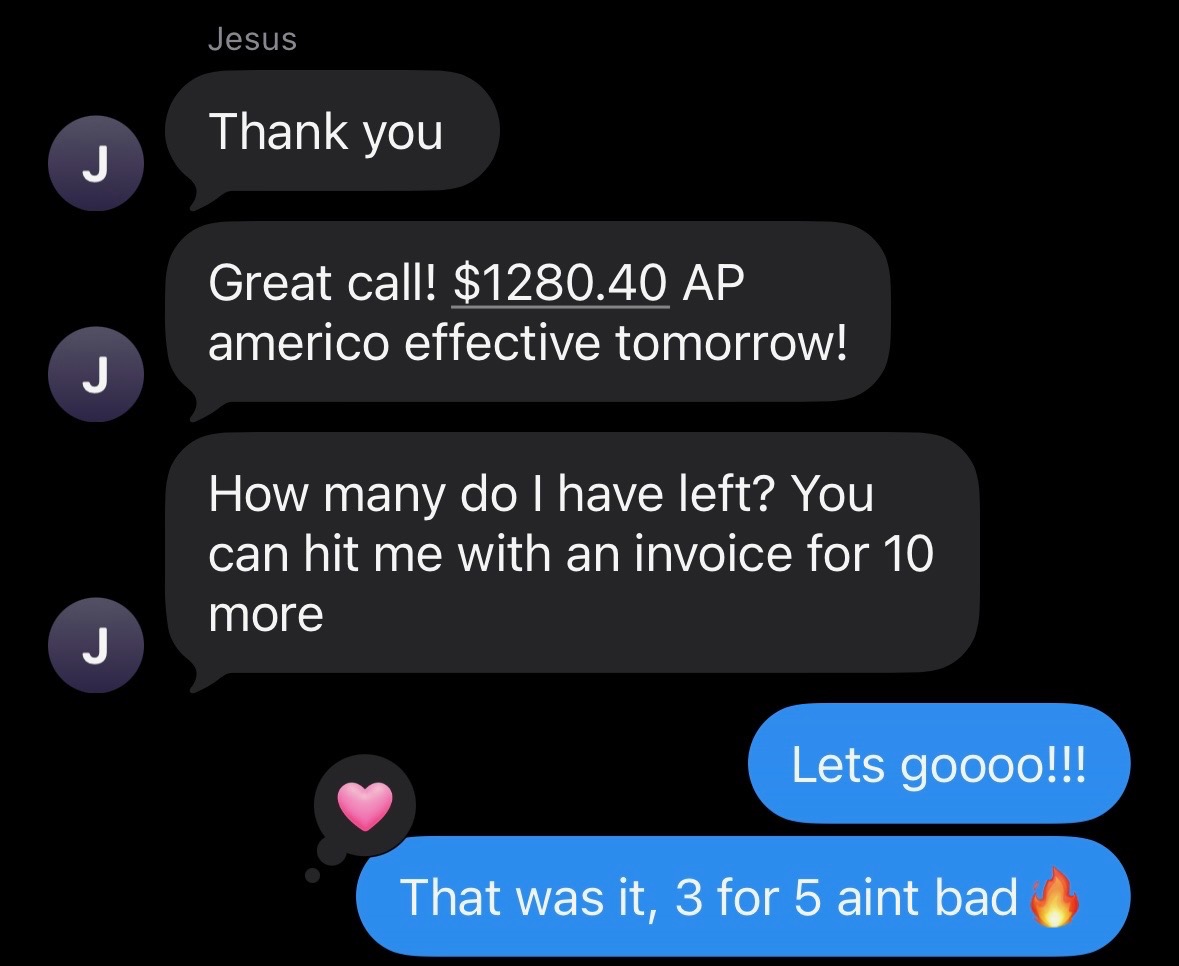 Customer-reported Standard Final Expense sale, $1,280 AP