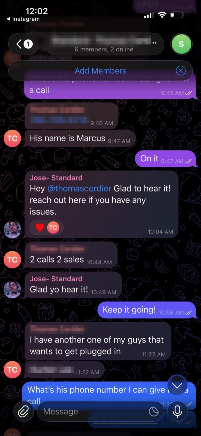 Message showing a customer report of 2 calls resulting in 2 sales