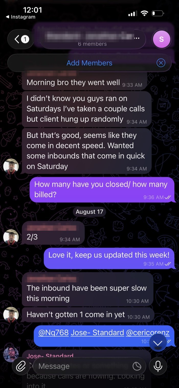 Message showing a customer report of closing 2 of 3 calls