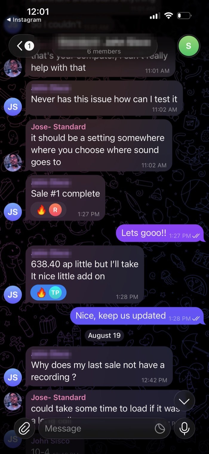 Message showing a customer-reported sale of $638 in annual premium