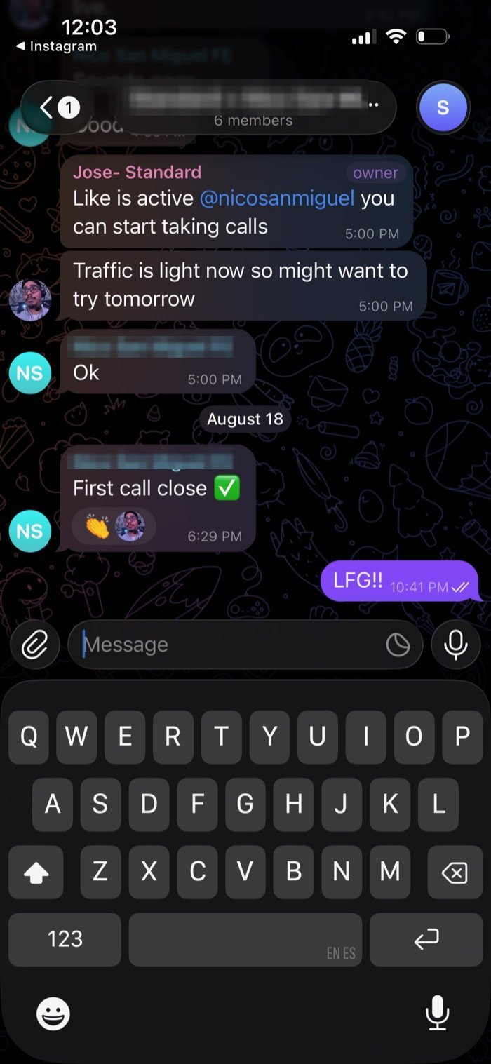 Message showing a customer report of a close on the first call